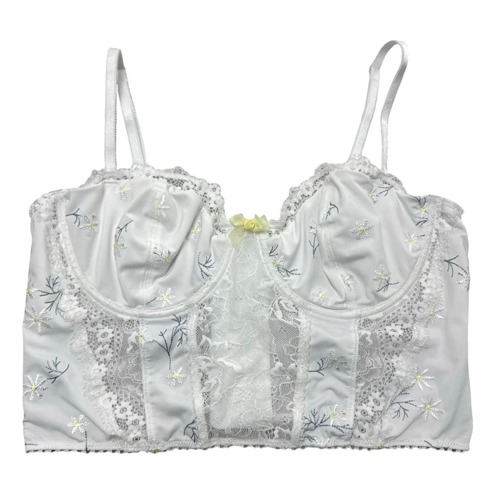International Concepts Intimates Corset Bra – White Daisy | XL | Floral Lace‎